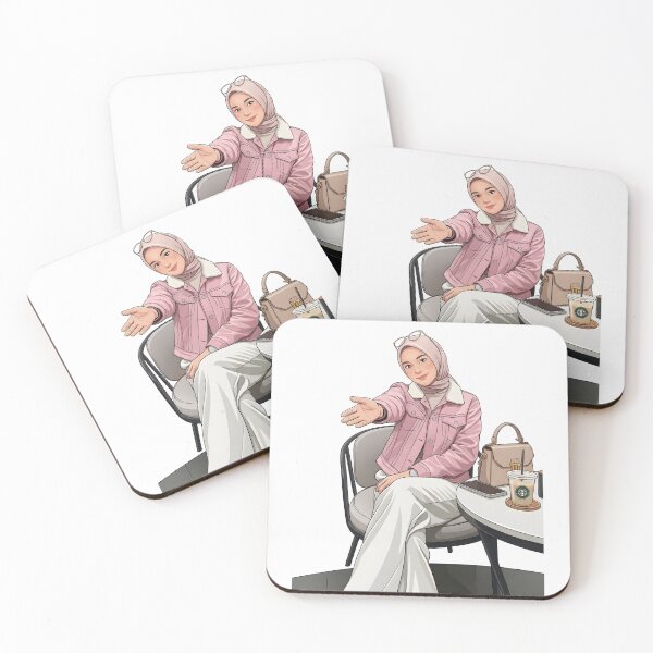 Item preview, Pink Hijab Girl Enjoying Coffee in a Cozy place human art illustration designed and sold by sabartgunpla.