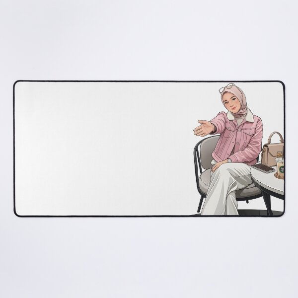 Item preview, Pink Hijab Girl Enjoying Coffee in a Cozy place human art illustration designed and sold by sabartgunpla.