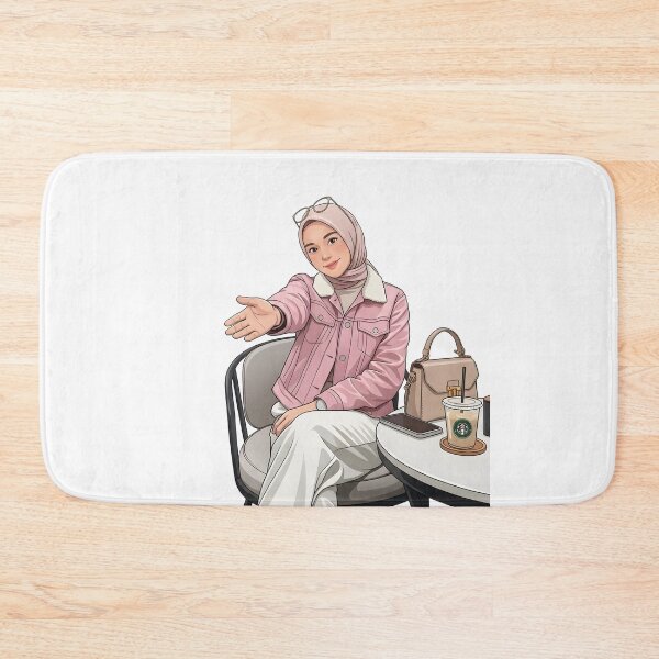 Item preview, Pink Hijab Girl Enjoying Coffee in a Cozy place human art illustration designed and sold by sabartgunpla.