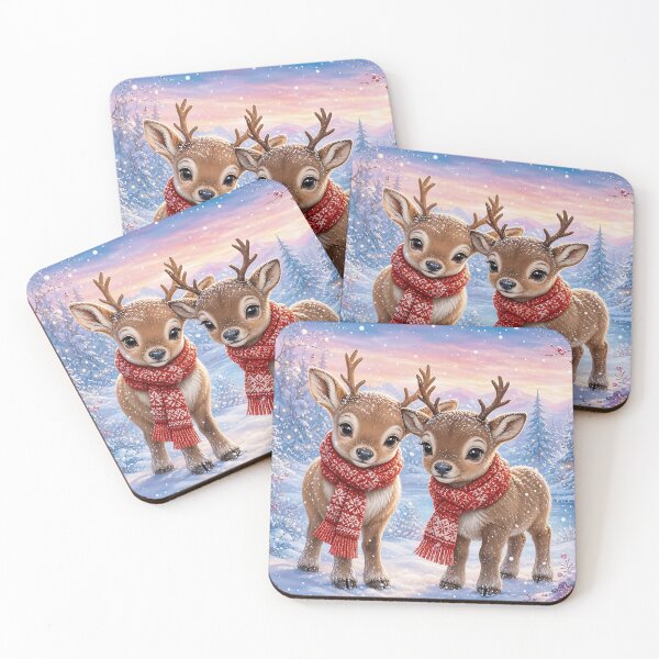 Item preview, Two Cute Baby Reindeer in a Snowy Winter Woodland designed and sold by acceleratorhams.