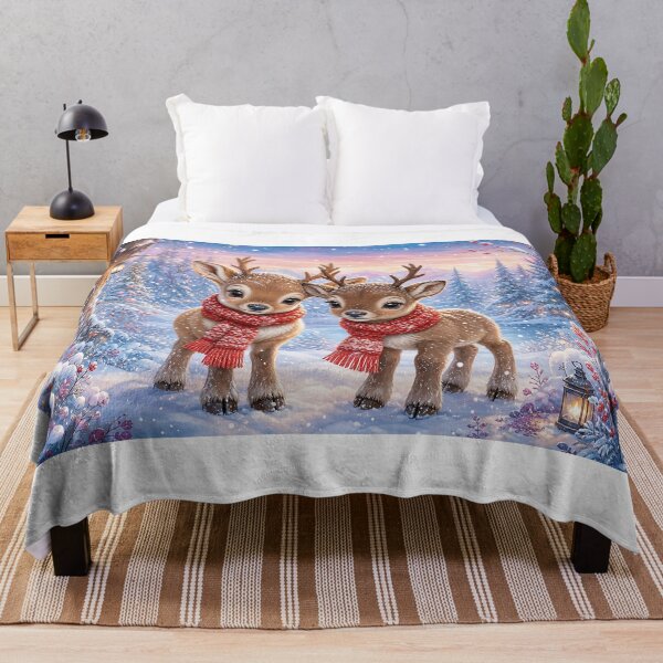 Item preview, Two Cute Baby Reindeer in a Snowy Winter Woodland designed and sold by acceleratorhams.