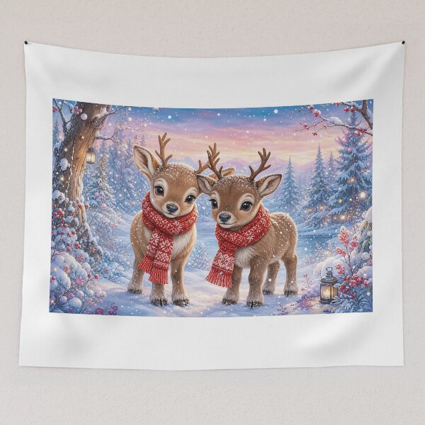 Item preview, Two Cute Baby Reindeer in a Snowy Winter Woodland designed and sold by acceleratorhams.