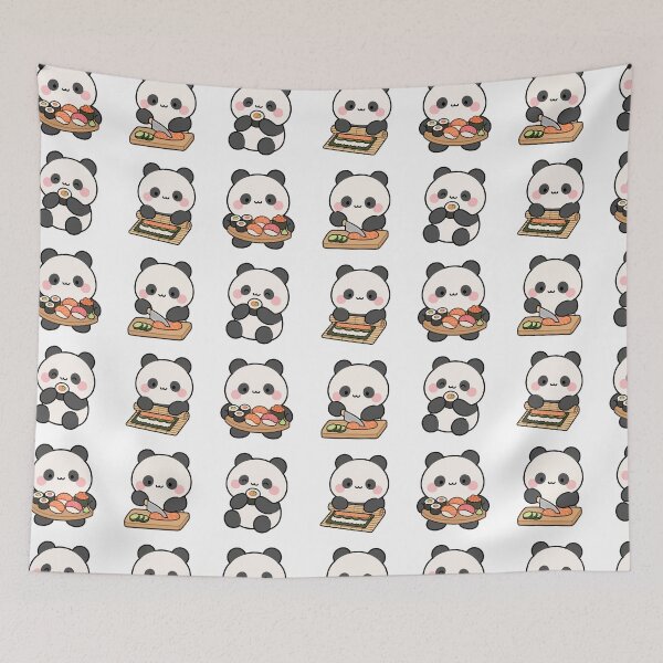 Item preview, Panda Eating Sushi – Cute Kawaii Cartoon designed and sold by Moffyuniverse.