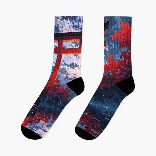Item preview, Red Japanese Torii Gate Autumn Maple Lake Night Sky Anime Landscape Art designed and sold by LYAN-STORE.