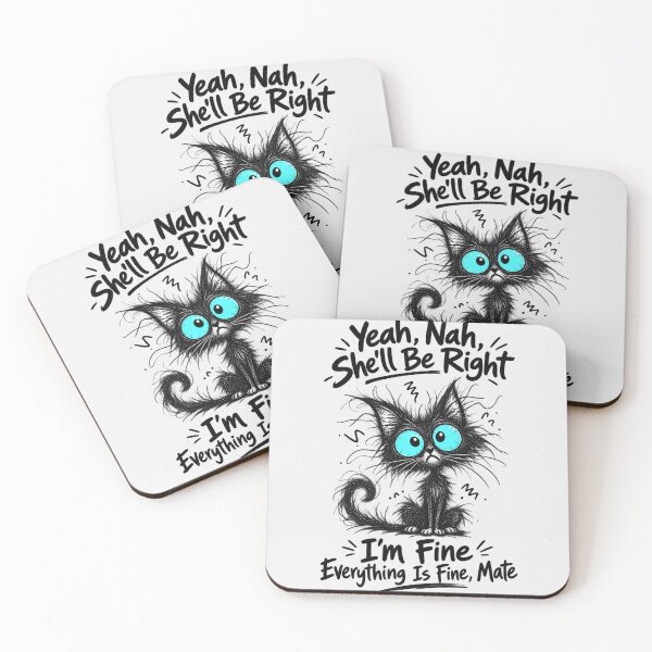 Item preview, Yeah Nah She'll Be Right Mate Funny Anxious Black Cat Australian Slang Sarcastic Meme Tee designed and sold by Yellowriversss.