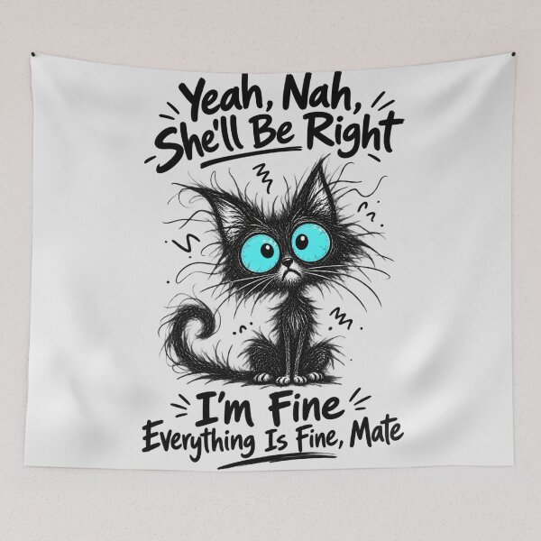 Item preview, Yeah Nah She'll Be Right Mate Funny Anxious Black Cat Australian Slang Sarcastic Meme Tee designed and sold by Yellowriversss.