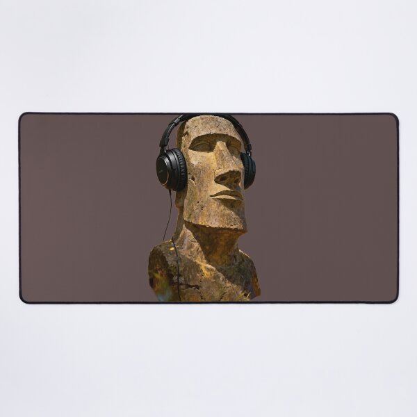Item preview, Chill Moai Head with Headphones Art | Easter Island Lo-Fi Music Statue designed and sold by Creatby7030.