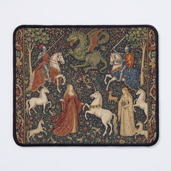 Item preview, Medieval tapestry art featuring knights, dragons, fair maidens and unicorns designed and sold by Vintage Designs +.