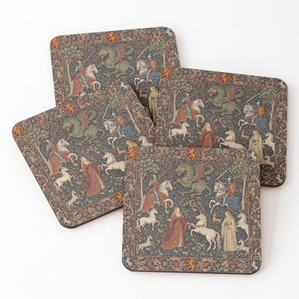 Item preview, Medieval tapestry art featuring knights, dragons, fair maidens and unicorns designed and sold by Vintage Designs +.