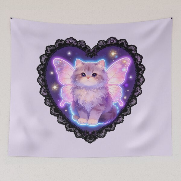 Item preview, Gothic Winged Cat in Lace Heart designed and sold by SweetLilith.