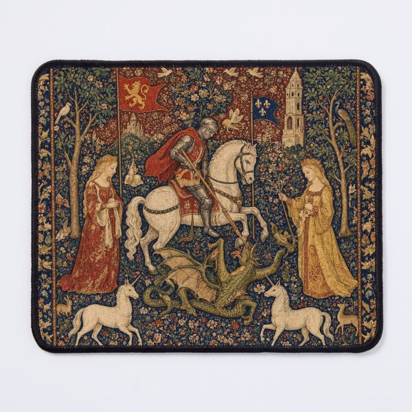 Item preview, Medieval tapestry art featuring knights, dragons, fair maidens and unicorns designed and sold by Vintage Designs +.