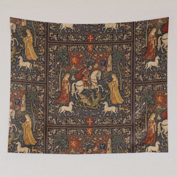 Item preview, Medieval tapestry art featuring knights, dragons, fair maidens and unicorns designed and sold by Vintage Designs +.