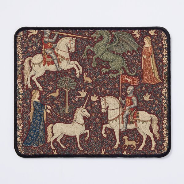 Item preview,  Medieval tapestry art featuring knights, dragons, fair maidens and unicorns designed and sold by Vintage Designs +.