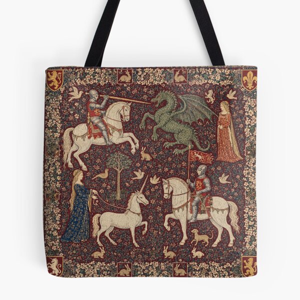 Item preview,  Medieval tapestry art featuring knights, dragons, fair maidens and unicorns designed and sold by Vintage Designs +.