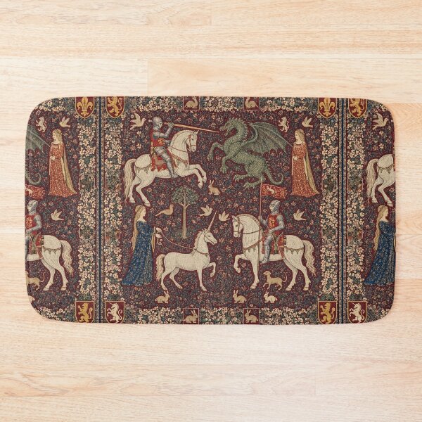 Item preview,  Medieval tapestry art featuring knights, dragons, fair maidens and unicorns designed and sold by Vintage Designs +.
