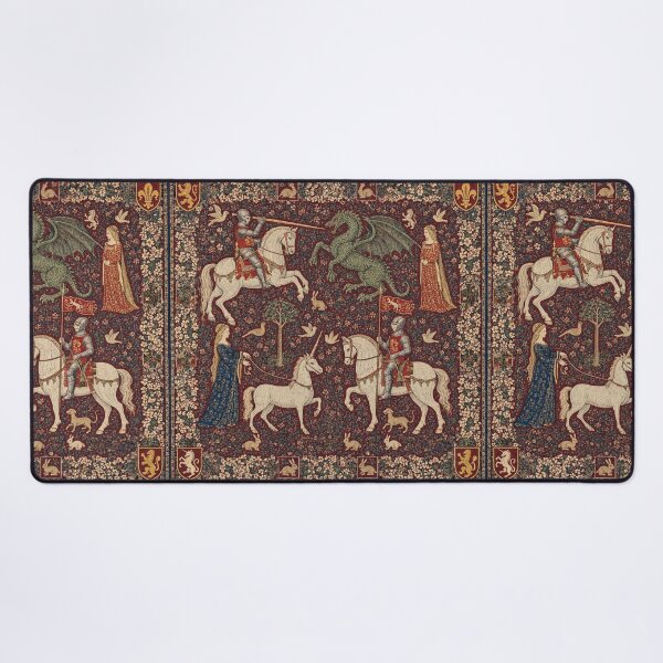 Item preview,  Medieval tapestry art featuring knights, dragons, fair maidens and unicorns designed and sold by Vintage Designs +.