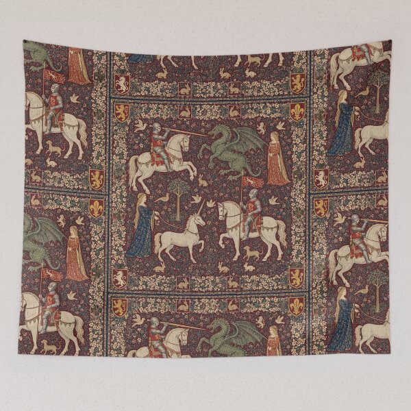 Item preview,  Medieval tapestry art featuring knights, dragons, fair maidens and unicorns designed and sold by Vintage Designs +.