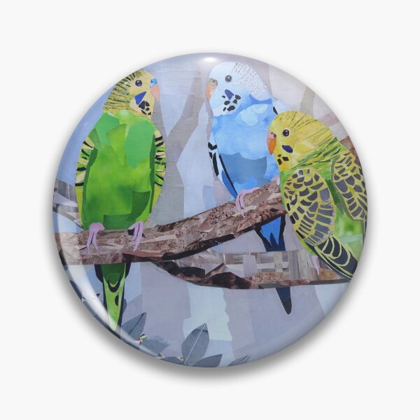 Item preview, Three colorful budgies collage designed and sold by Kathryn Green.