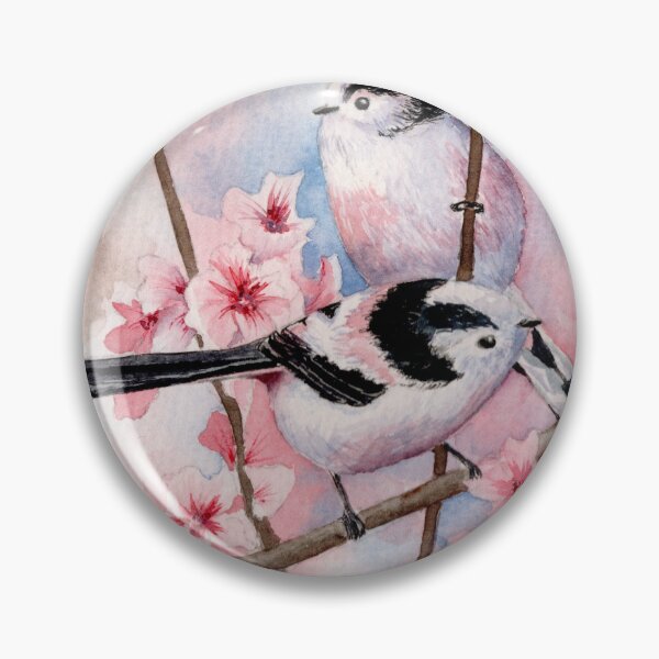 Item preview, Long Tailed Tits with blossom in watercolor designed and sold by Kathryn Green.
