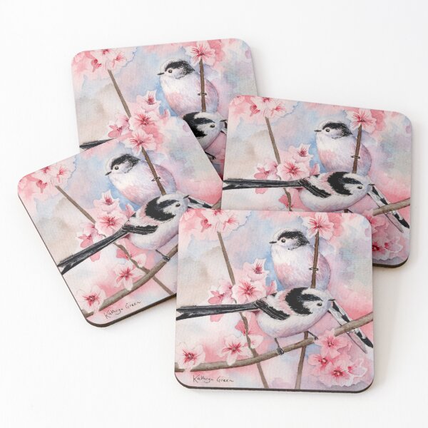 Item preview, Long Tailed Tits with blossom in watercolor designed and sold by Kathryn Green.