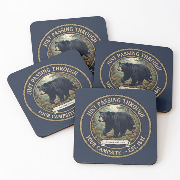 Item preview, Just Passing Through Campsite Bear Club Humor Badge designed and sold by CalmCapy Co.