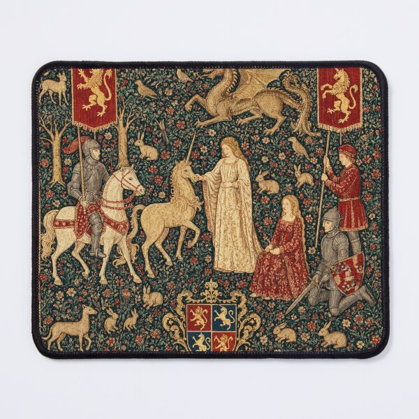 Item preview, Medieval tapestry art featuring knights, dragons, fair maidens and unicorns designed and sold by Vintage Designs +.
