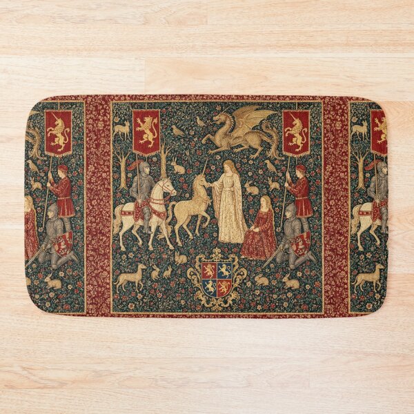 Item preview, Medieval tapestry art featuring knights, dragons, fair maidens and unicorns designed and sold by Vintage Designs +.