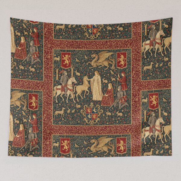 Item preview, Medieval tapestry art featuring knights, dragons, fair maidens and unicorns designed and sold by Vintage Designs +.