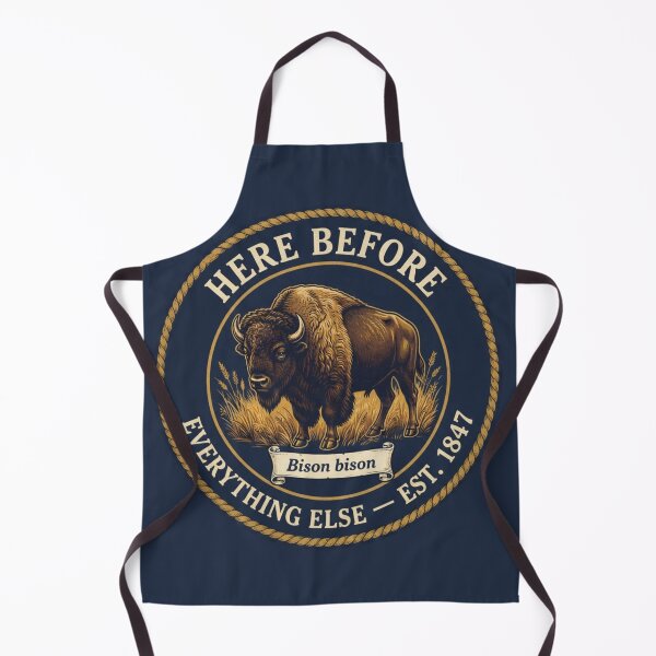 Item preview, Here Before Everything Else Bison Club Humor Badge designed and sold by CalmCapy Co.