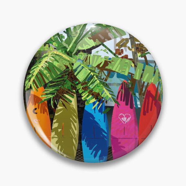 Item preview, Colorful Surfboards Lined Up Under Tropical Palm Fronds designed and sold by MerriliGueneve.