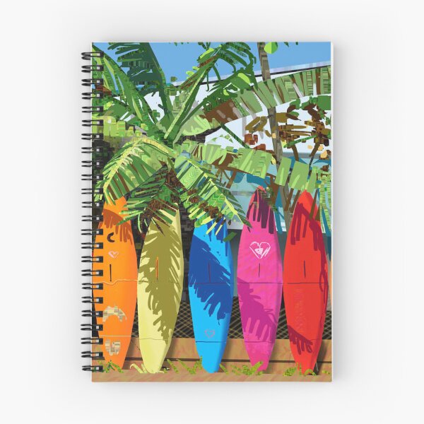 Item preview, Colorful Surfboards Lined Up Under Tropical Palm Fronds designed and sold by MerriliGueneve.