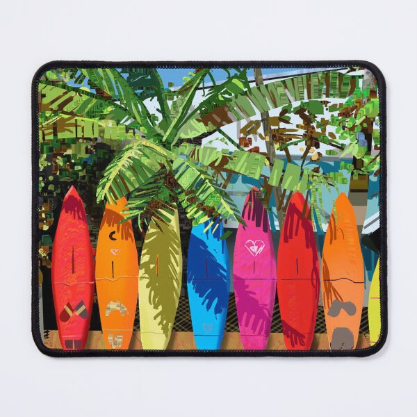 Item preview, Colorful Surfboards Lined Up Under Tropical Palm Fronds designed and sold by MerriliGueneve.