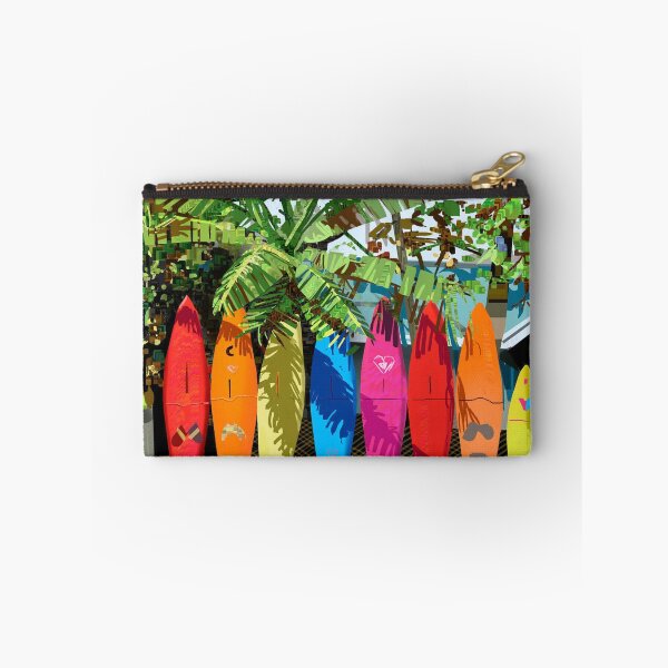 Item preview, Colorful Surfboards Lined Up Under Tropical Palm Fronds designed and sold by MerriliGueneve.