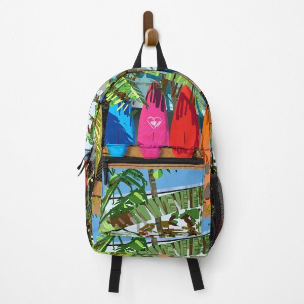 Item preview, Colorful Surfboards Lined Up Under Tropical Palm Fronds designed and sold by MerriliGueneve.