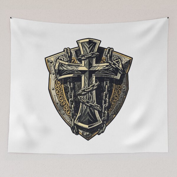 Item preview, Ornate Medieval Cross Shield Metal Art designed and sold by Romgora.