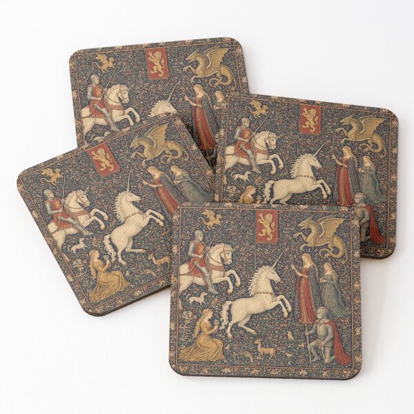 Item preview, Medieval tapestry art featuring knights, dragons, fair maidens and unicorns designed and sold by Vintage Designs +.