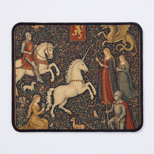 Item preview, Medieval tapestry art featuring knights, dragons, fair maidens and unicorns designed and sold by Vintage Designs +.