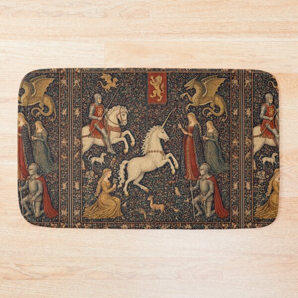 Item preview, Medieval tapestry art featuring knights, dragons, fair maidens and unicorns designed and sold by Vintage Designs +.