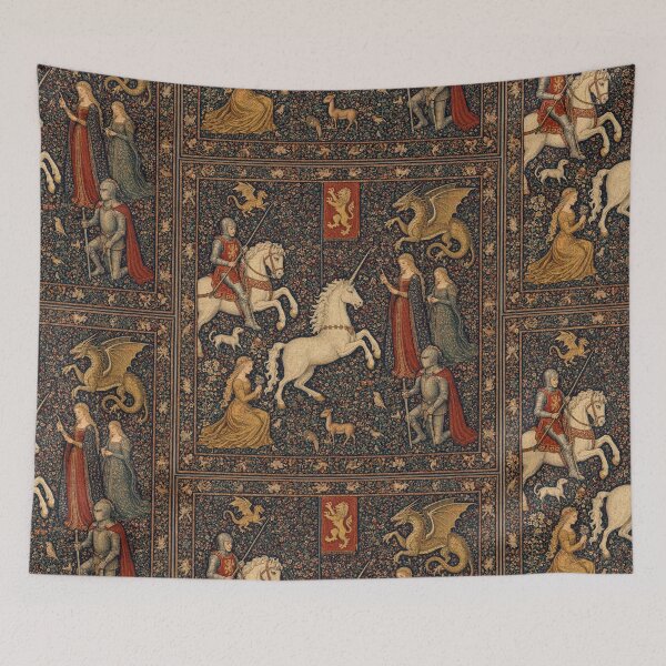 Item preview, Medieval tapestry art featuring knights, dragons, fair maidens and unicorns designed and sold by Vintage Designs +.