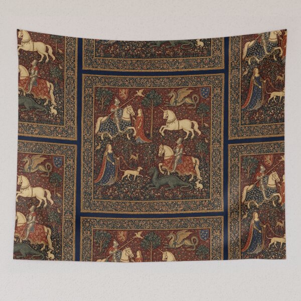 Item preview, Medieval tapestry art featuring knights, dragons, fair maidens and unicorns designed and sold by Vintage Designs +.