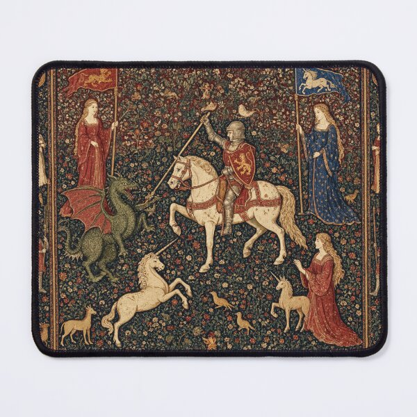 Item preview,  Medieval tapestry art featuring knights, dragons, fair maidens and unicorns designed and sold by Vintage Designs +.