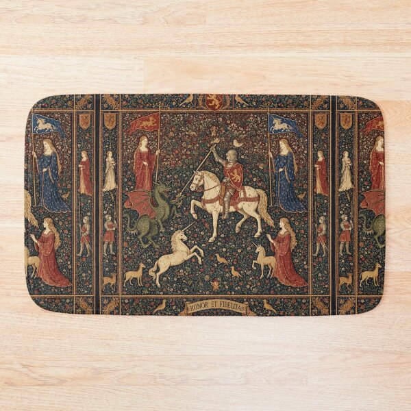 Item preview,  Medieval tapestry art featuring knights, dragons, fair maidens and unicorns designed and sold by Vintage Designs +.