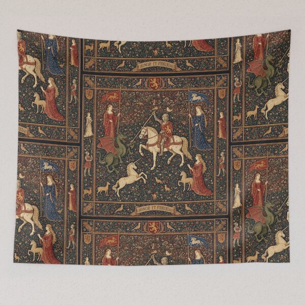 Item preview,  Medieval tapestry art featuring knights, dragons, fair maidens and unicorns designed and sold by Vintage Designs +.
