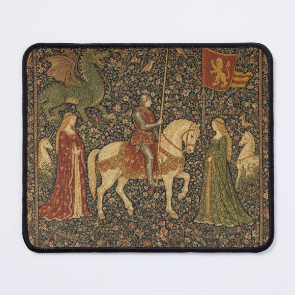 Item preview, Medieval tapestry art featuring knights, dragons, fair maidens and unicorns designed and sold by Vintage Designs +.
