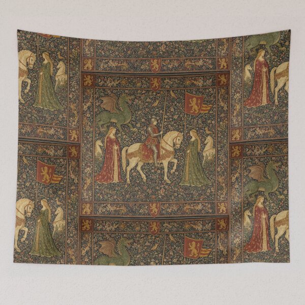 Item preview, Medieval tapestry art featuring knights, dragons, fair maidens and unicorns designed and sold by Vintage Designs +.