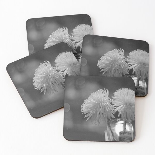 Item preview, Monochrome Chrysanthemum Blooms in Glass with Bokeh designed and sold by MerriliGueneve.