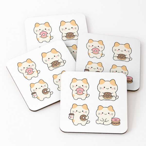 Item preview, Cute Cat With Donuts And Coffee – Cute Kawaii Cartoon designed and sold by Moffyuniverse.