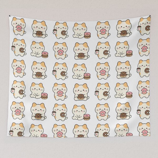 Item preview, Cute Cat With Donuts And Coffee – Cute Kawaii Cartoon designed and sold by Moffyuniverse.