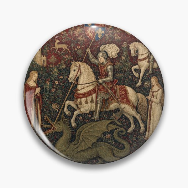 Item preview,  Medieval tapestry art featuring knights, dragons, fair maidens and unicorns designed and sold by Vintage Designs +.