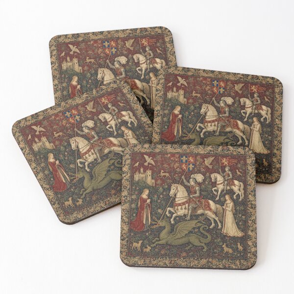 Item preview,  Medieval tapestry art featuring knights, dragons, fair maidens and unicorns designed and sold by Vintage Designs +.